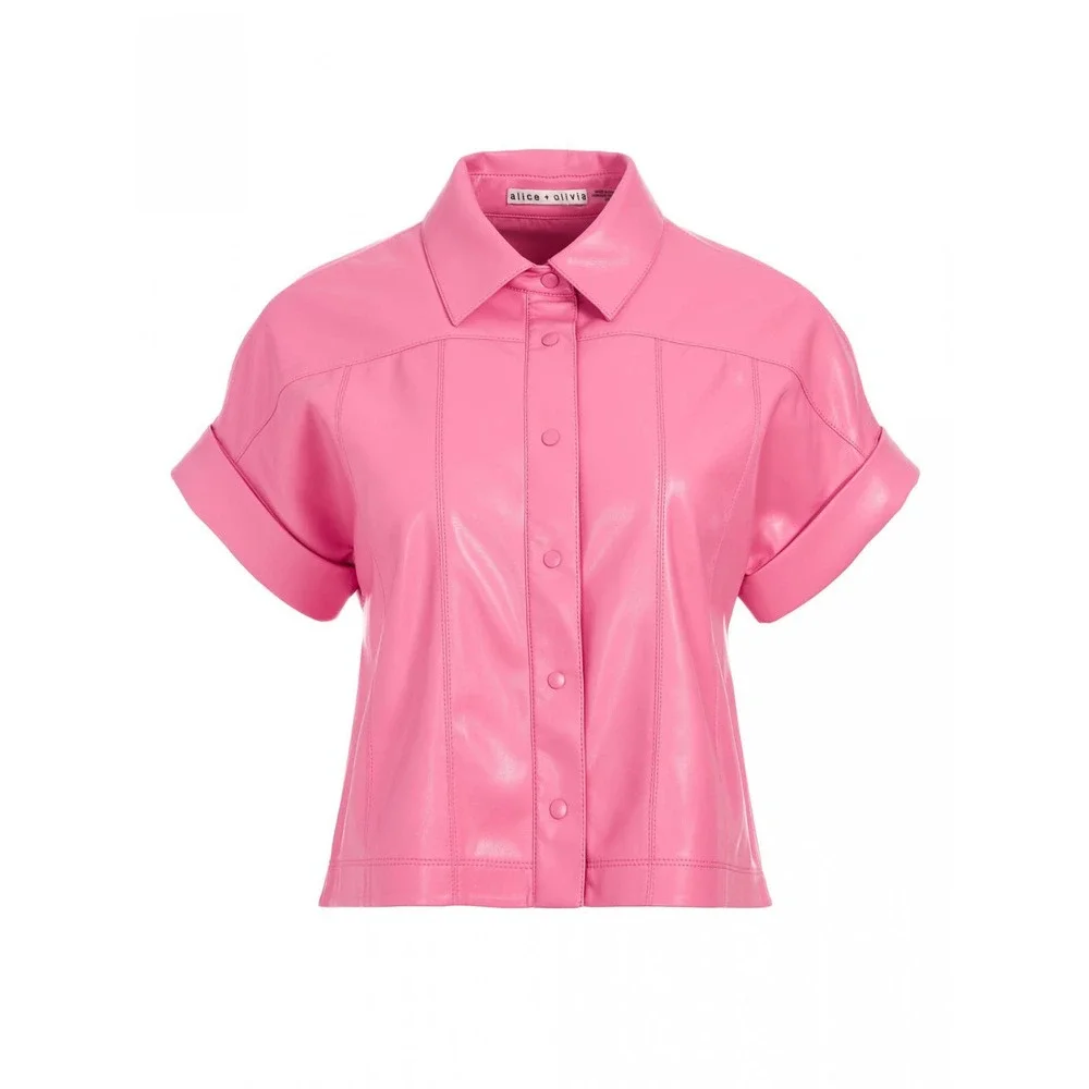 Alice and Olivia Hot Pink Edyth Vegan Leather Crop Top Size S - Picture 6 of 14